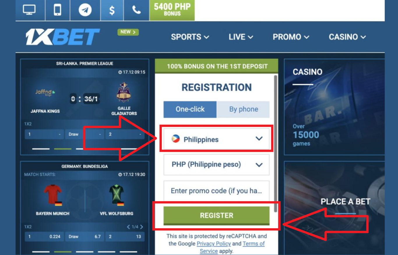 1xBet register Philippines